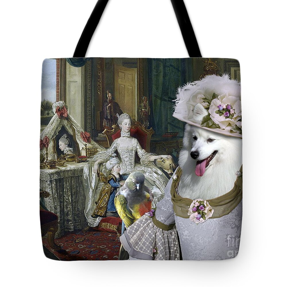 Japanese Spitz Tote Bag featuring the painting Japanese Spitz Art Canvas Print #1 by Sandra Sij