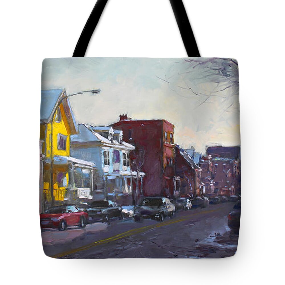 149 Elmwood Ave Tote Bag featuring the painting 149 Elmwood Ave SAVOY by Ylli Haruni
