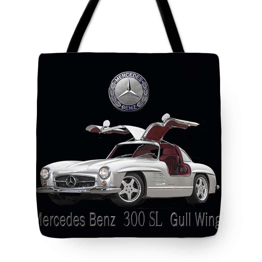 The 1955 Mercedes Benz 300 Sl Tote Bag featuring the photograph Mercedes Benz 300 S L Gull Wing #1 by Jack Pumphrey