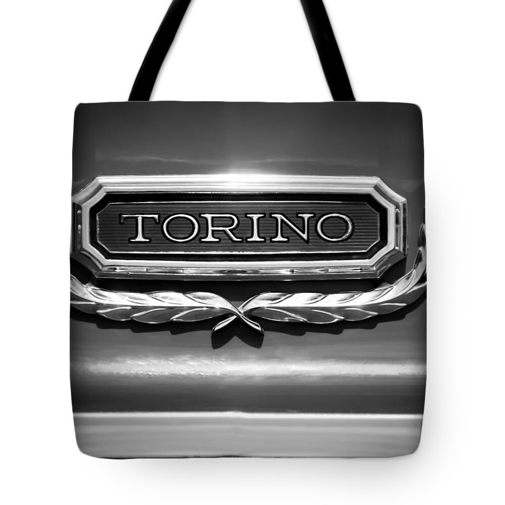 1965 Ford Torino Emblem Tote Bag featuring the photograph 1965 Ford Torino Emblem by Jill Reger