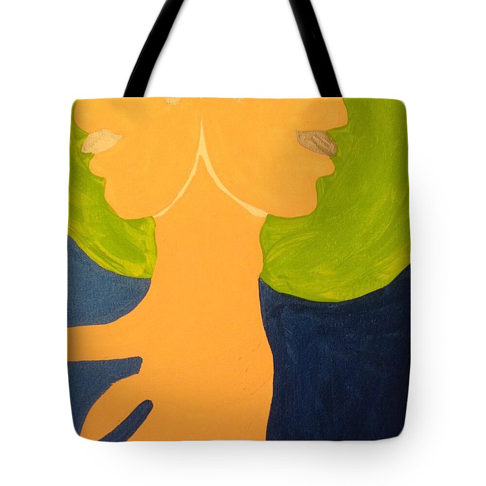 2 Faced Tote Bag featuring the painting 2faced #1 by Erika Jean Chamberlin