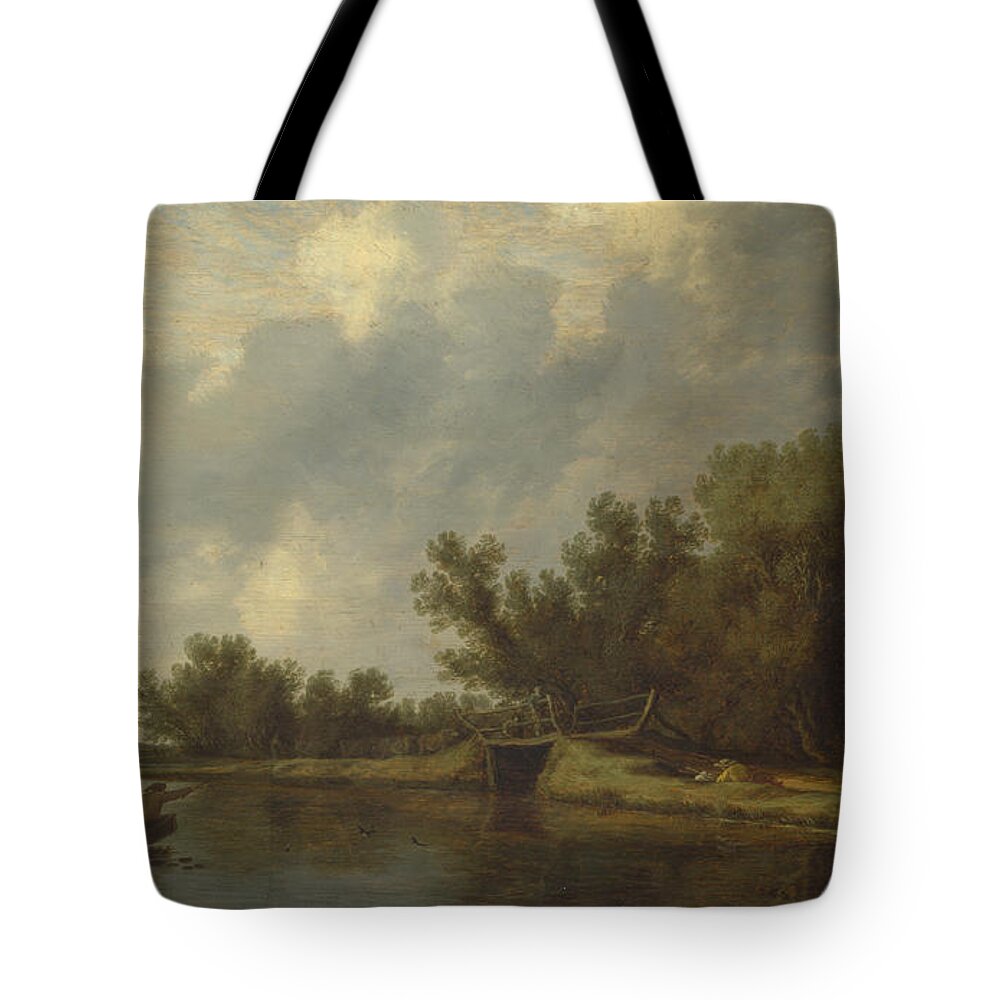Theodore Rousseau Tote Bag featuring the painting A Rocky Landscape by MotionAge Designs
