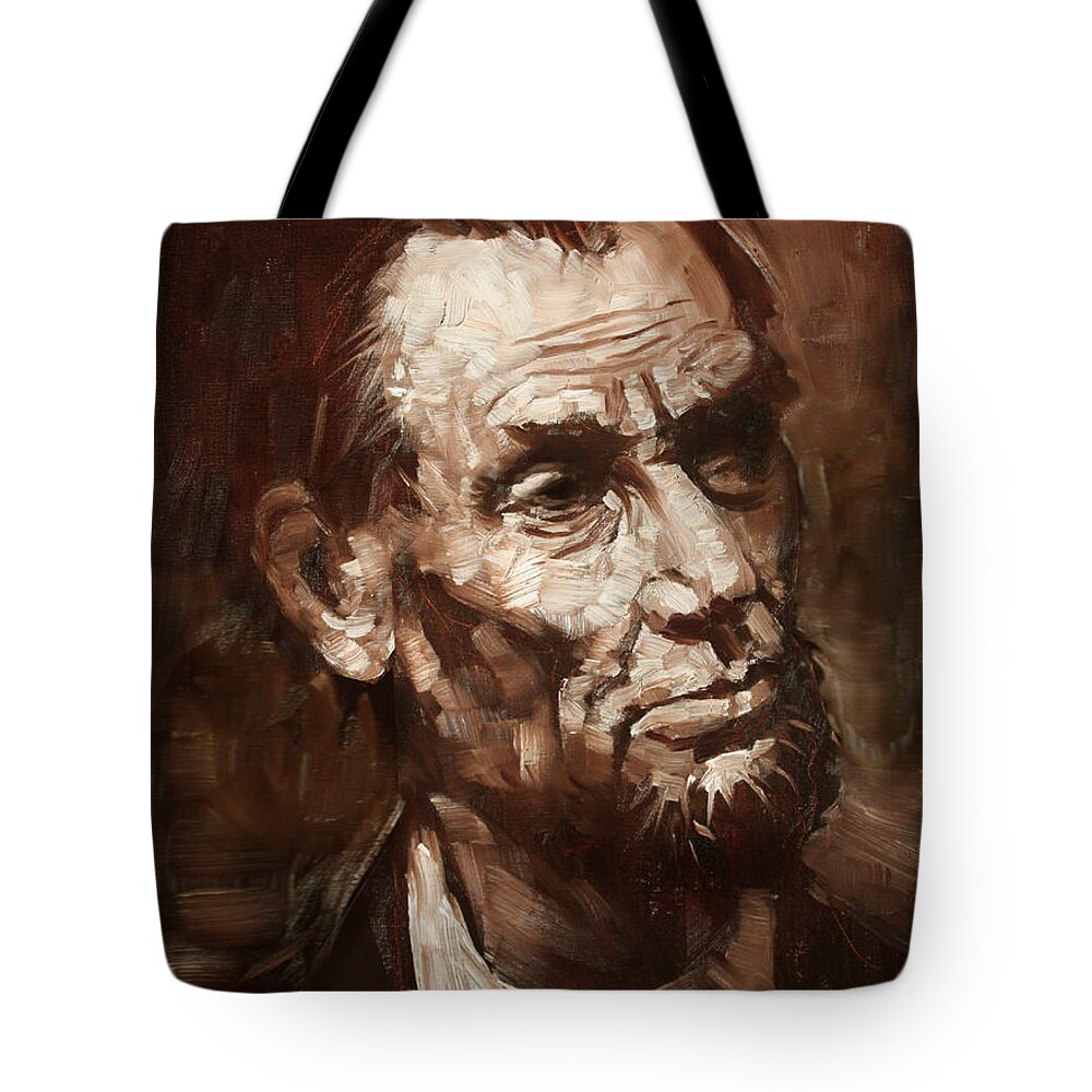 Abraham Lincoln Tote Bag featuring the painting Abraham Lincoln by Ylli Haruni