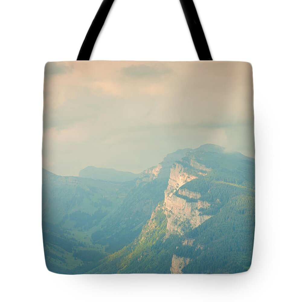 Thun Tote Bag featuring the photograph Aerial View Of Switzerland #1 by Xenotar