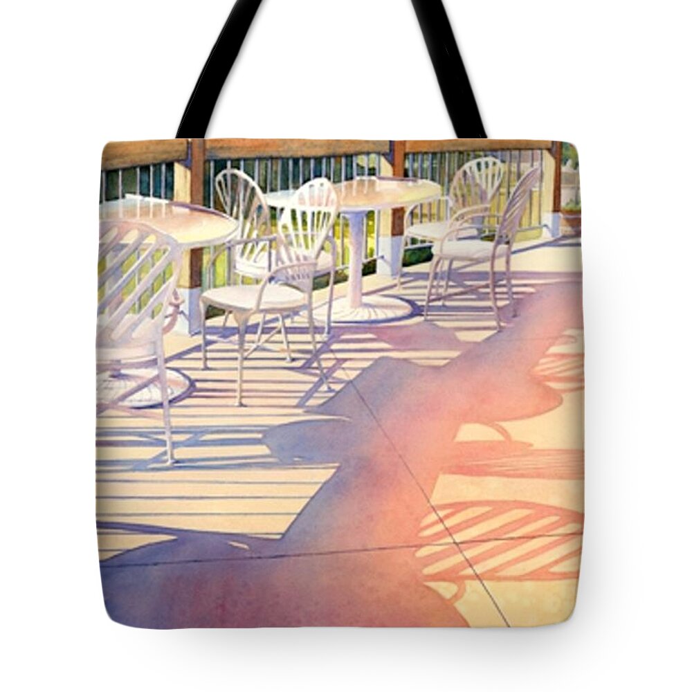 Patio Table And Chairs Tote Bag featuring the painting Afternoon Shadows at Les Bourgeois by Brenda Beck Fisher