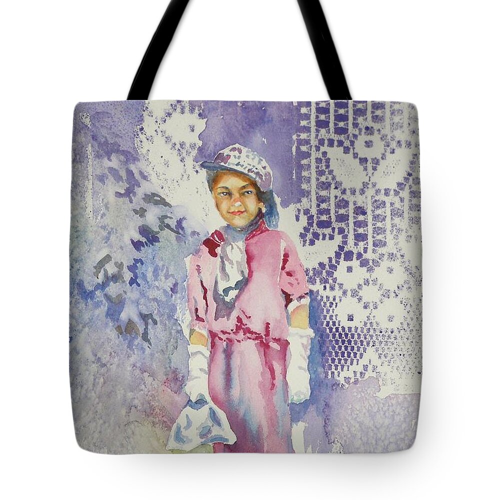 Girl Tote Bag featuring the painting All Dressed UP #1 by Mary Haley-Rocks