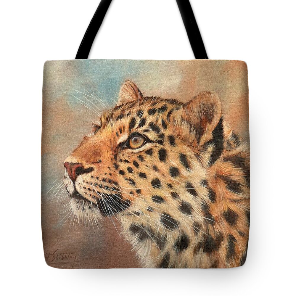 Leopard Tote Bag featuring the painting Amur Leopard #1 by David Stribbling