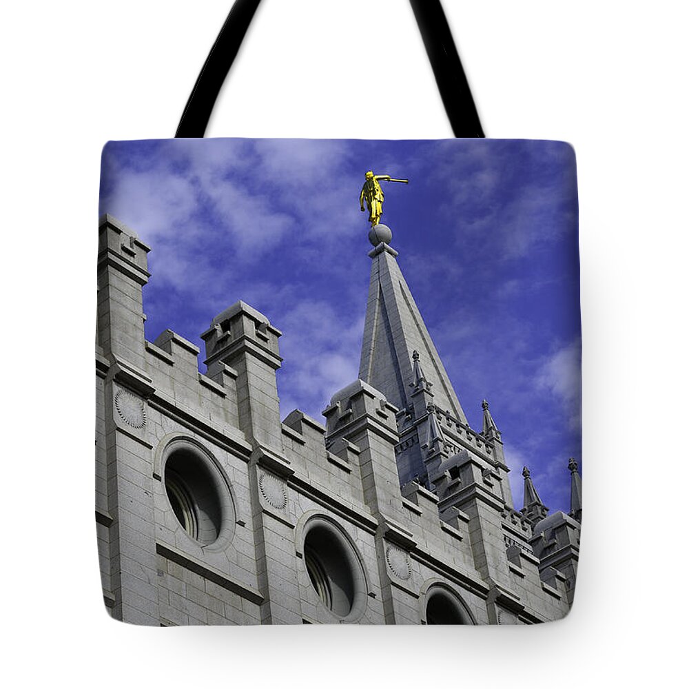 Mormon Temple Tote Bag featuring the photograph Angel On the Temple #1 by Spencer Hughes