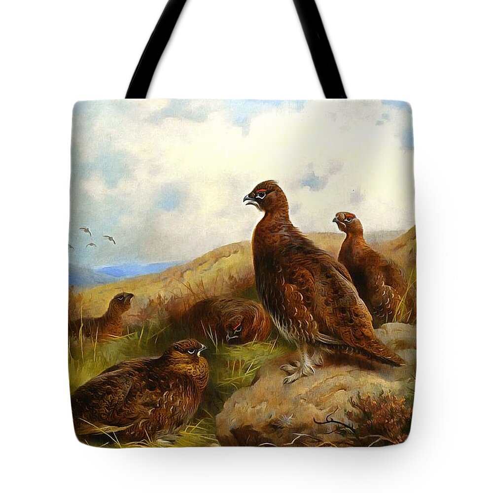 Archibald Thorburn Tote Bag featuring the painting Red Grouse by Archibald Thorburn