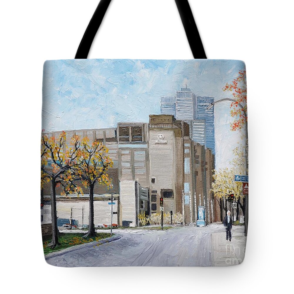 Montreal Tote Bag featuring the painting Autumn in the City by Reb Frost