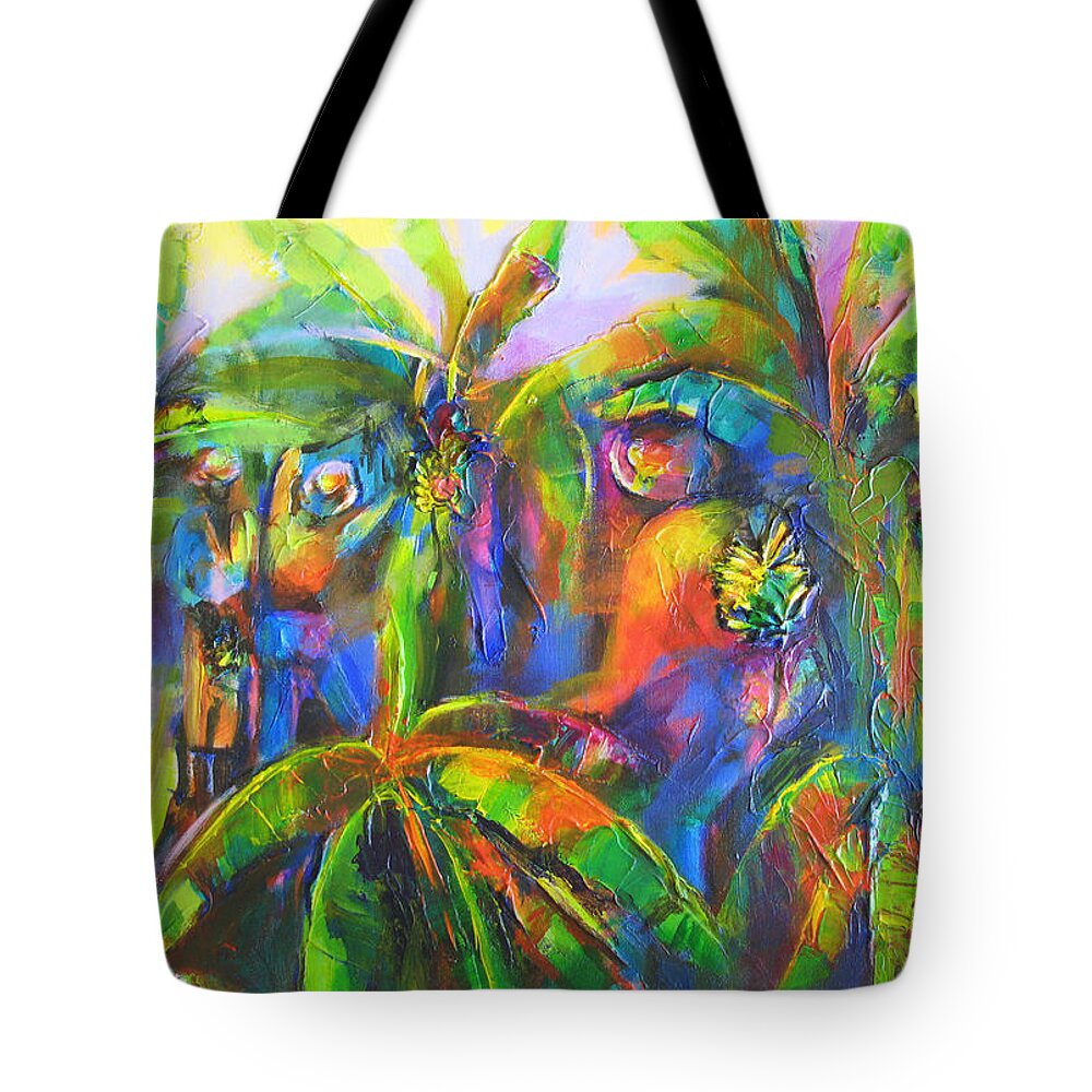 Abstract Tote Bag featuring the painting Banana Plantation by Cynthia McLean