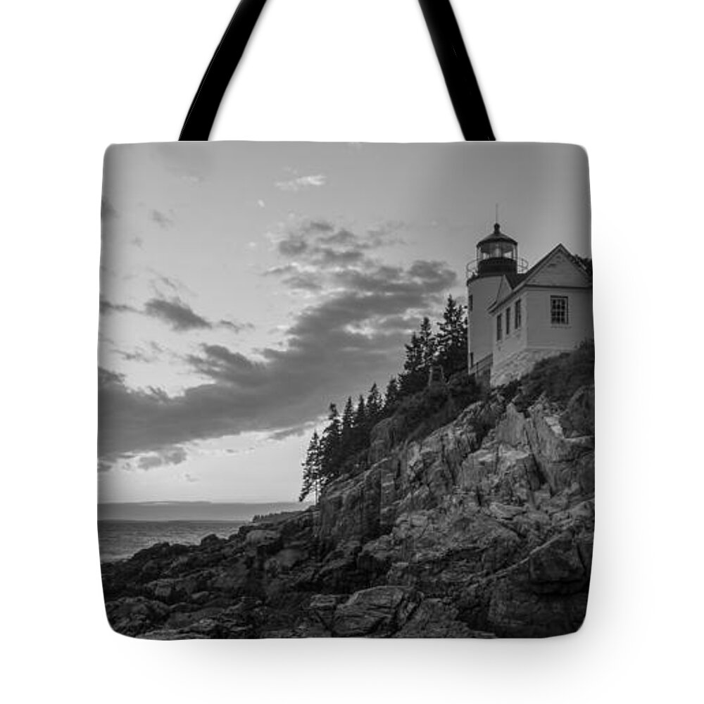 Bass Harbor Head Lighthouse Tote Bag featuring the photograph Bass Harbor Head Light Sunset #1 by Michael Ver Sprill