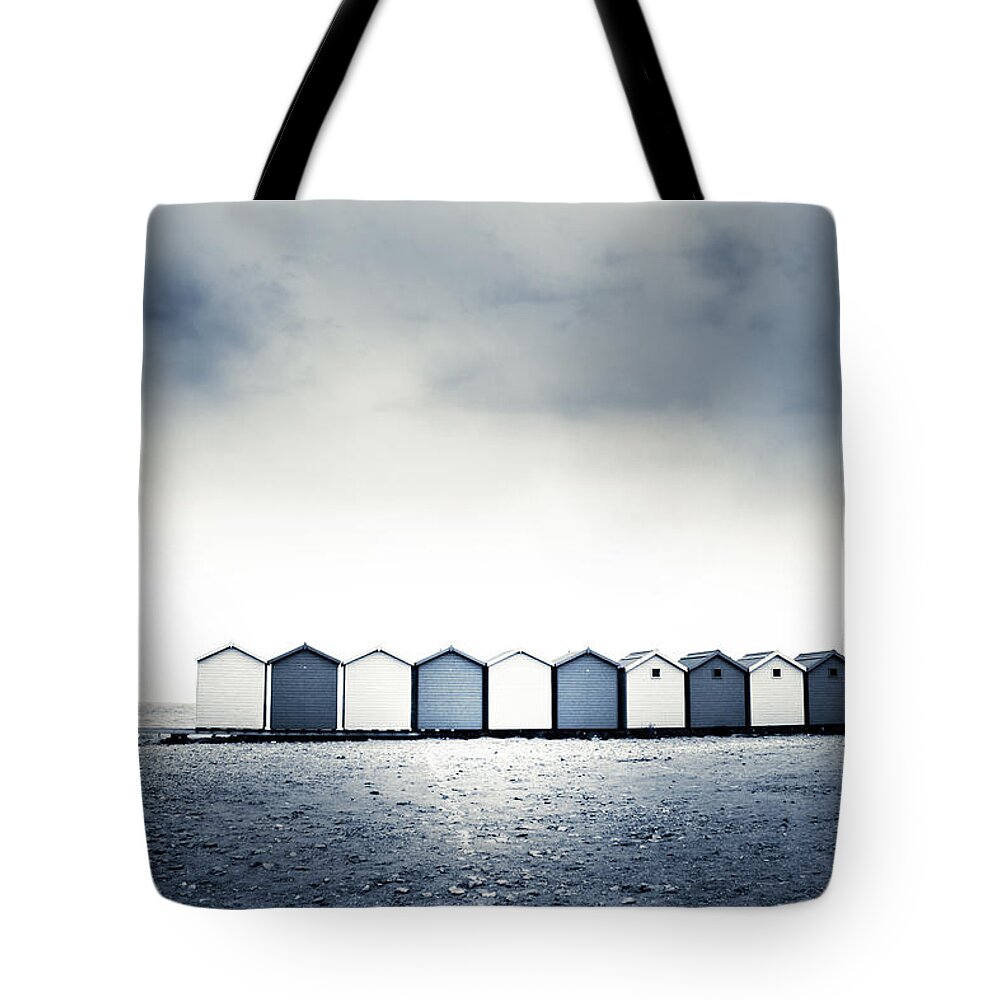 Charmouth Tote Bag featuring the photograph Beach Huts #1 by Dorit Fuhg