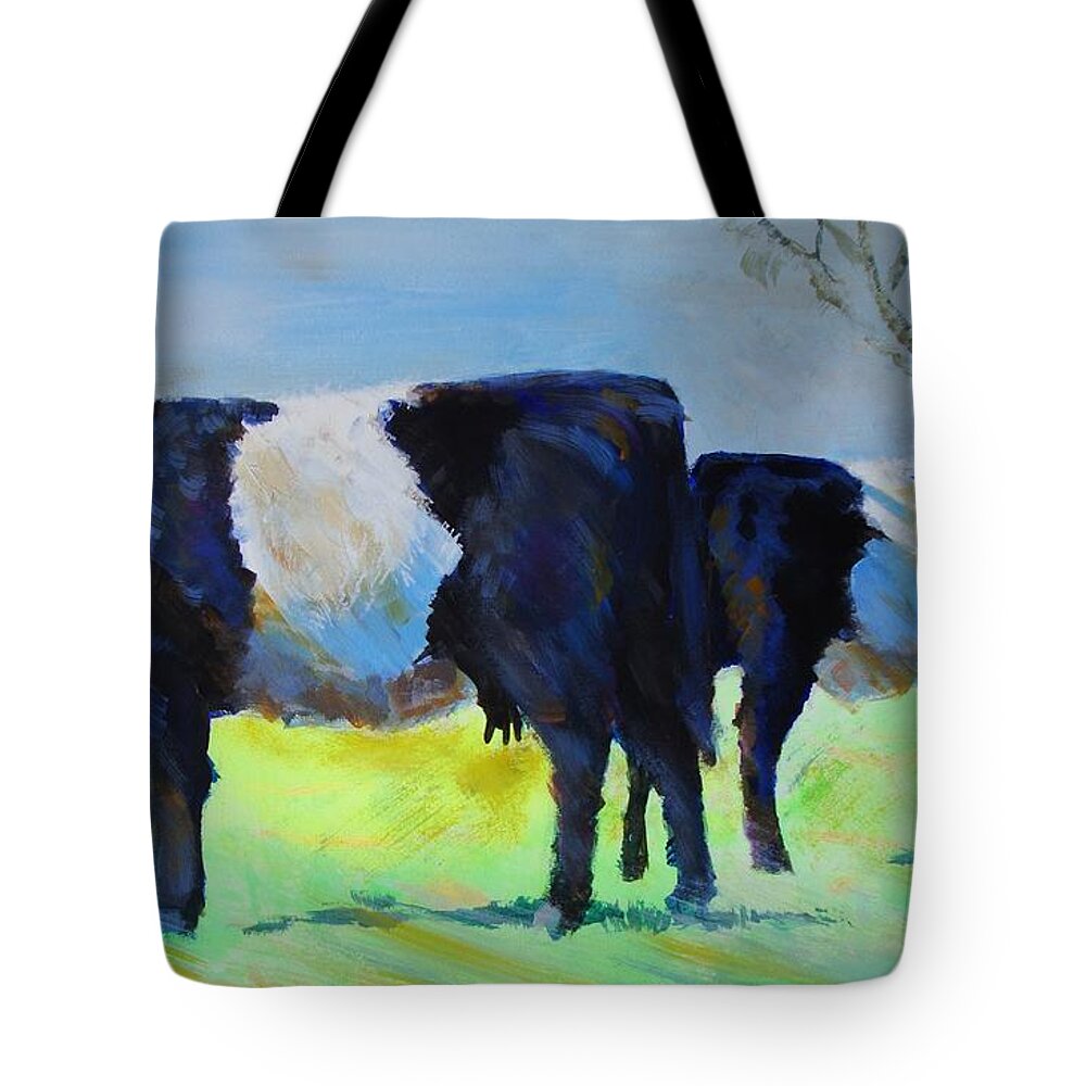 Belted Tote Bag featuring the painting Belted Galloway Cow and Calf by Mike Jory