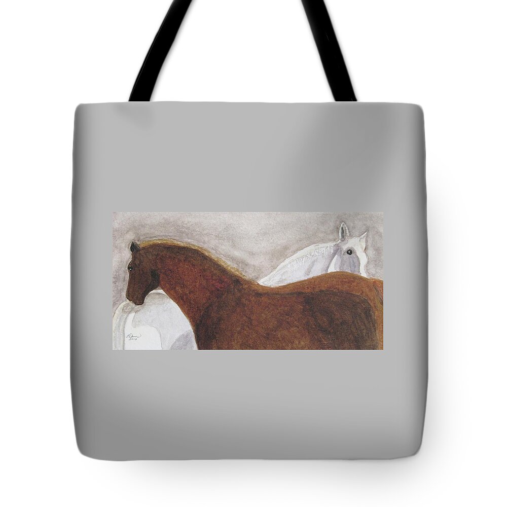 Horse Portraits Tote Bag featuring the painting Best Friends by Angela Davies