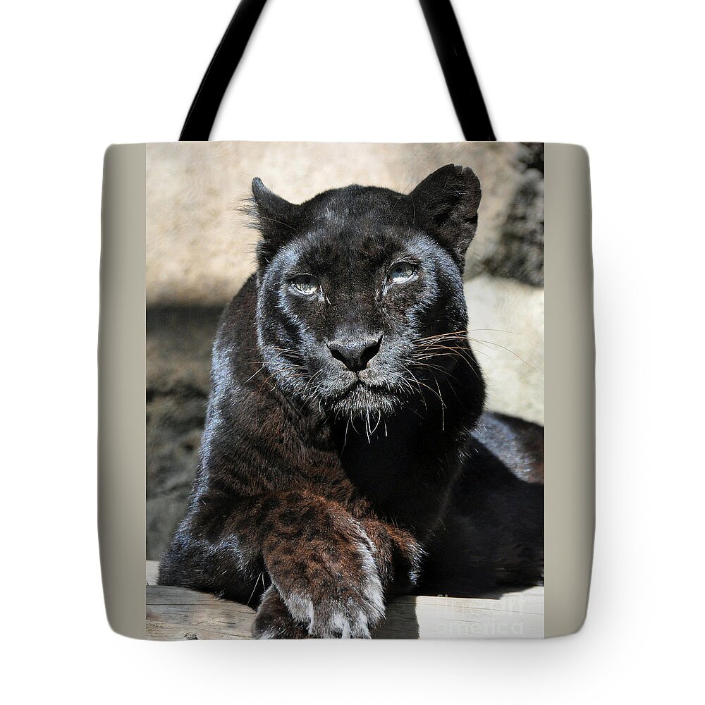 Black Tote Bag featuring the digital art The Black Leopard by Savannah Gibbs