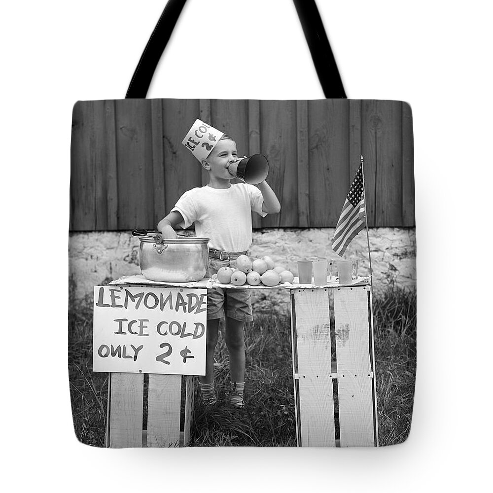 1930s Tote Bag featuring the photograph Boy Selling Lemonade, C.1930-40s by H Armstrong Roberts and ClassicStock