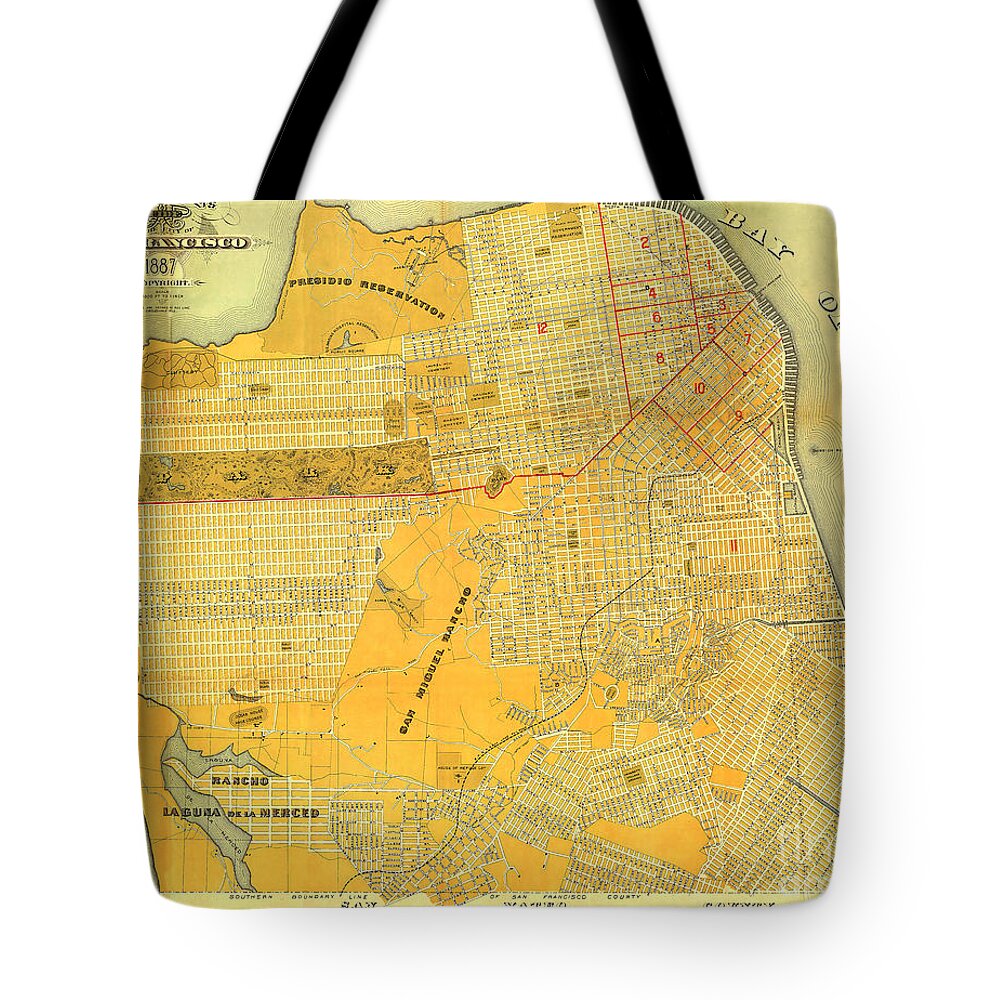 Britton And Reys Tote Bag featuring the photograph Britton And Reys Guide Map Of The City Of San Francisco. 1887. by Monterey County Historical Society