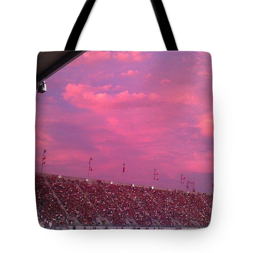 Dusk Tote Bag featuring the photograph Bryant-Denny Painted Sky by Kenny Glover