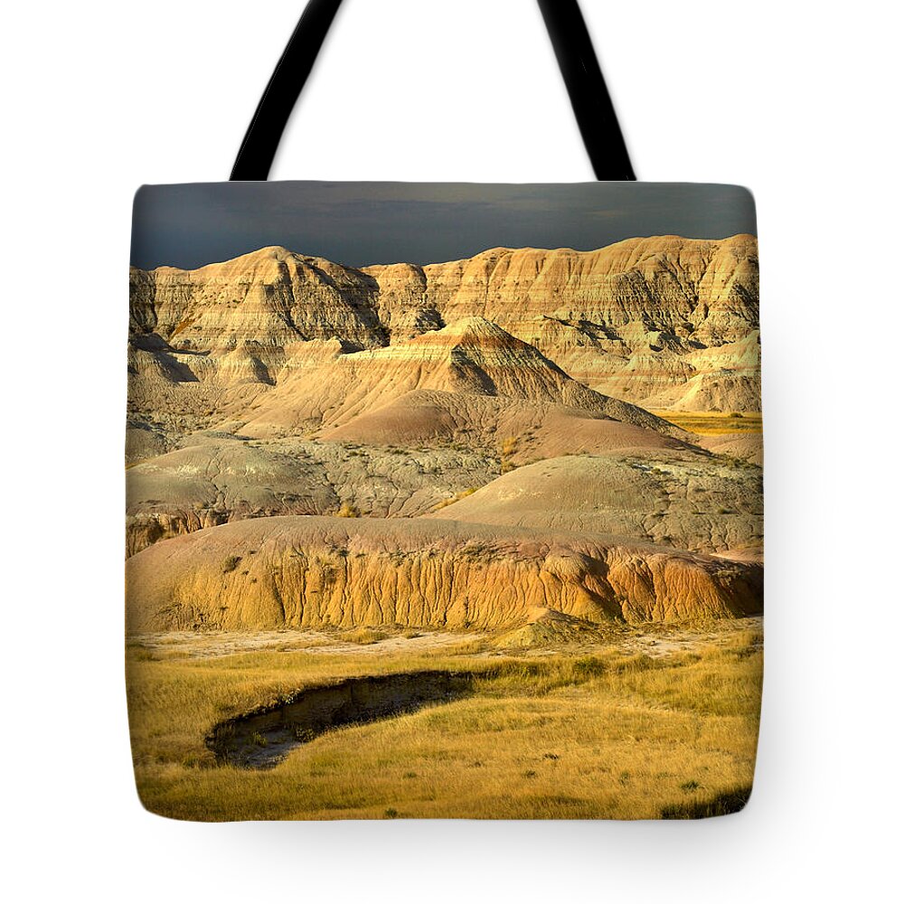 Feb0514 Tote Bag featuring the photograph Buttes And Prairie Badlands Np South #1 by Tim Fitzharris