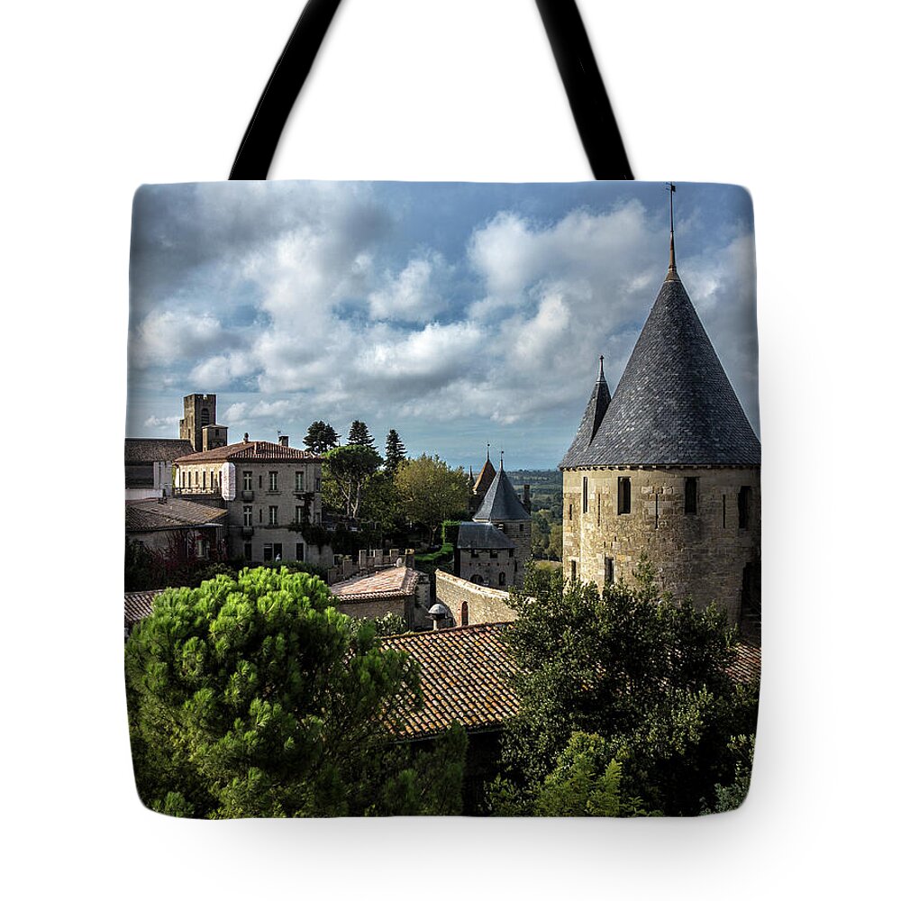 Treetop Tote Bag featuring the photograph Carcassonne Medieval City Wall And #1 by Izzet Keribar