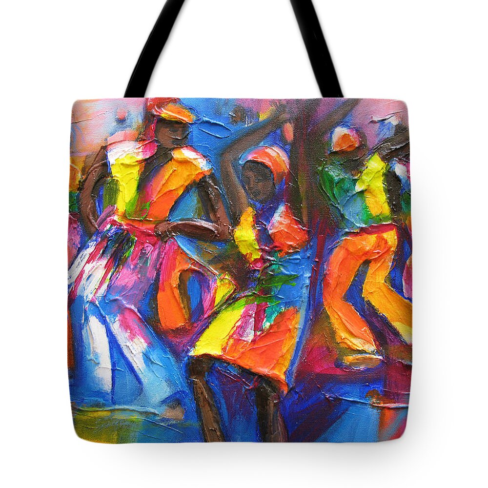 Abstract Tote Bag featuring the painting Carnival Jump Up by Cynthia McLean