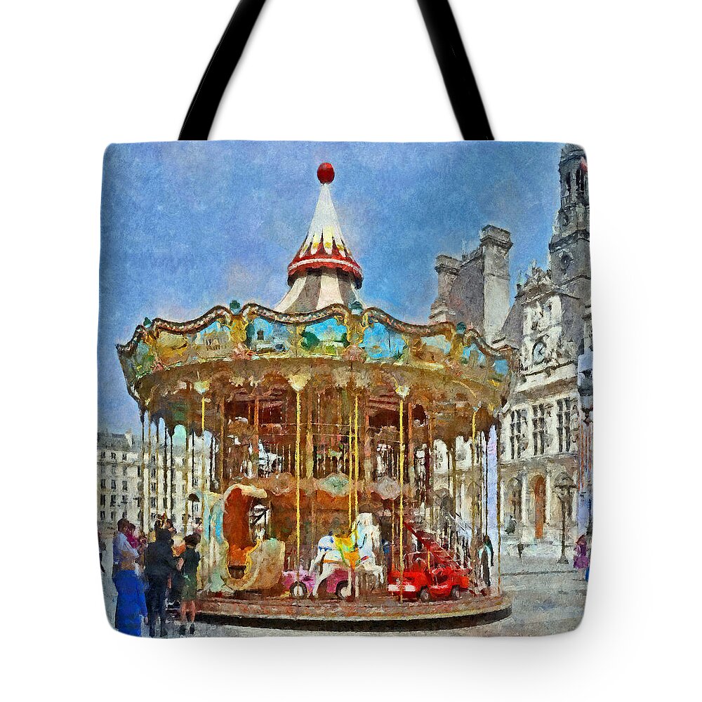 Hotel De Ville Tote Bag featuring the digital art Carousel in Front of the Hotel de Ville in Paris #1 by Digital Photographic Arts