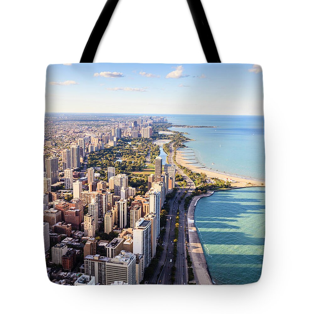 Water's Edge Tote Bag featuring the photograph Chicago Lakefront Skyline #1 by Fraser Hall