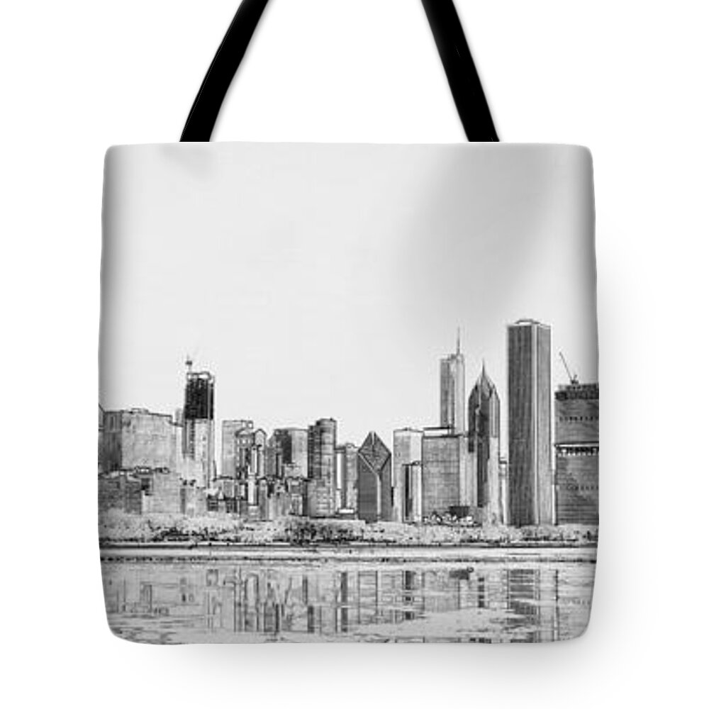 Chicago Panorama Tote Bag featuring the digital art Chicago Panorama by Dejan Jovanovic