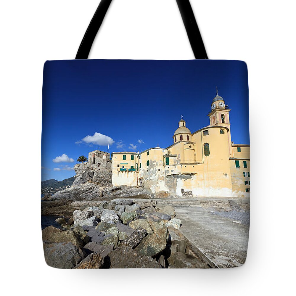 Ancient Tote Bag featuring the photograph church in Camogli #1 by Antonio Scarpi