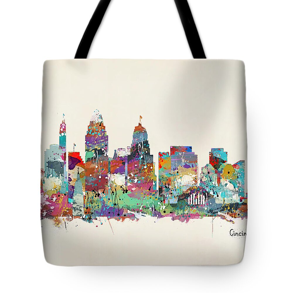 Cincinnati Ohio Skyline Tote Bag featuring the painting Cincinnati Ohio Skyline by Bri Buckley