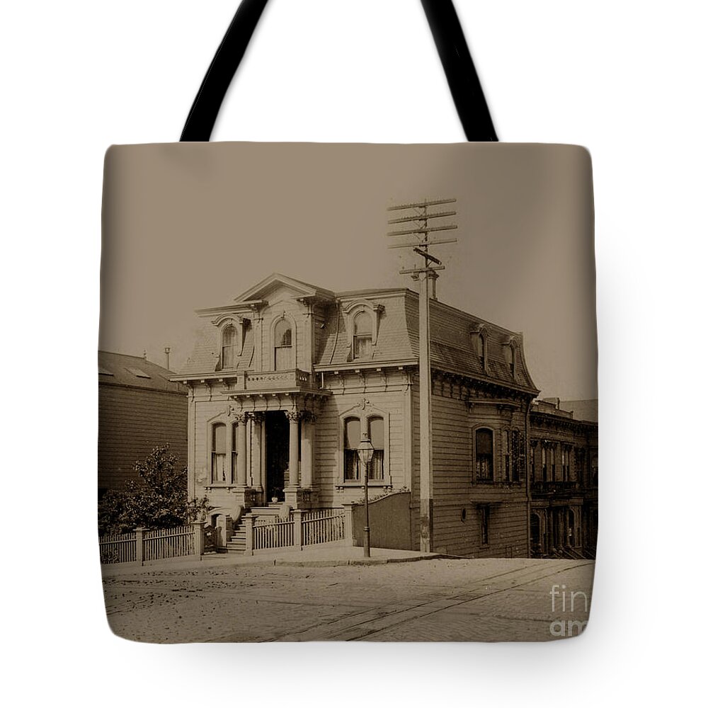 Clay Tote Bag featuring the photograph Clay and Hyde street's San Francisco Built in 1874 burned in the 1906 fire #1 by Monterey County Historical Society