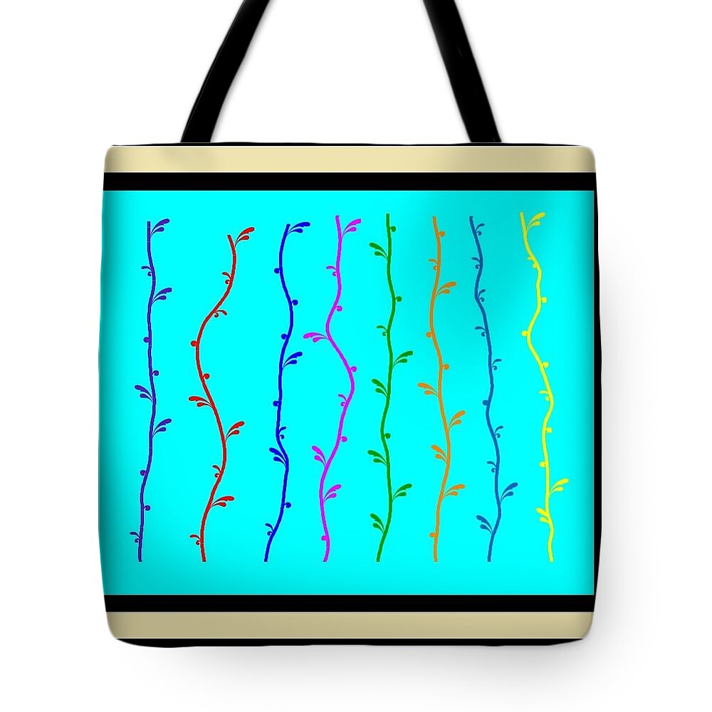 Color Tote Bag featuring the painting Colorful Art Deco Vines #1 by Bruce Nutting
