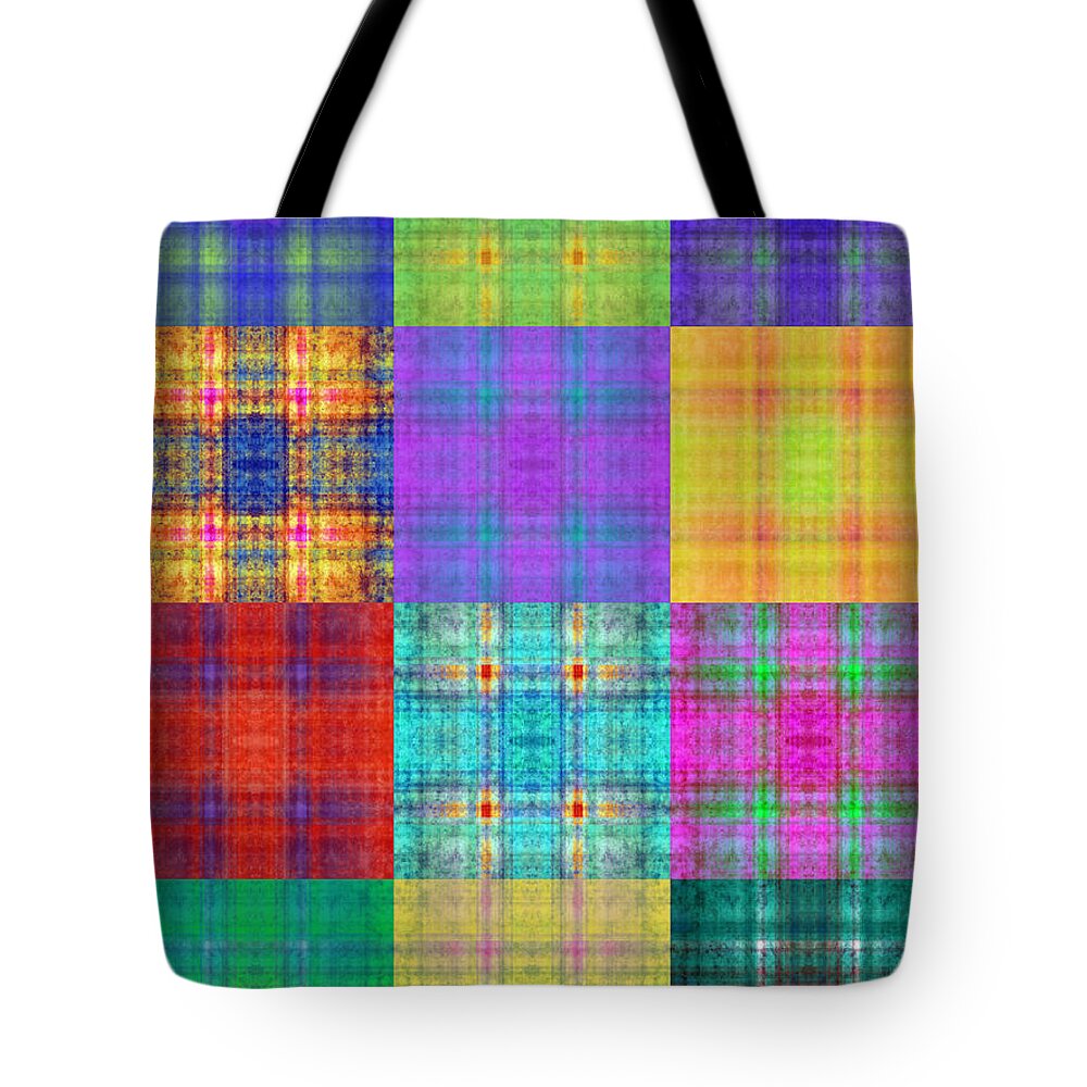 Andee Design Abstract Tote Bag featuring the digital art Colorful Plaid Triptych Panel 1 by Andee Design