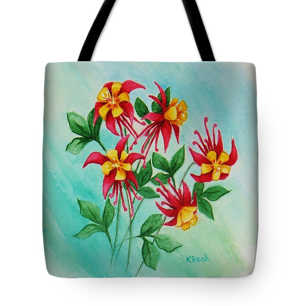 Print Tote Bag featuring the painting Columbines by Katherine Young-Beck