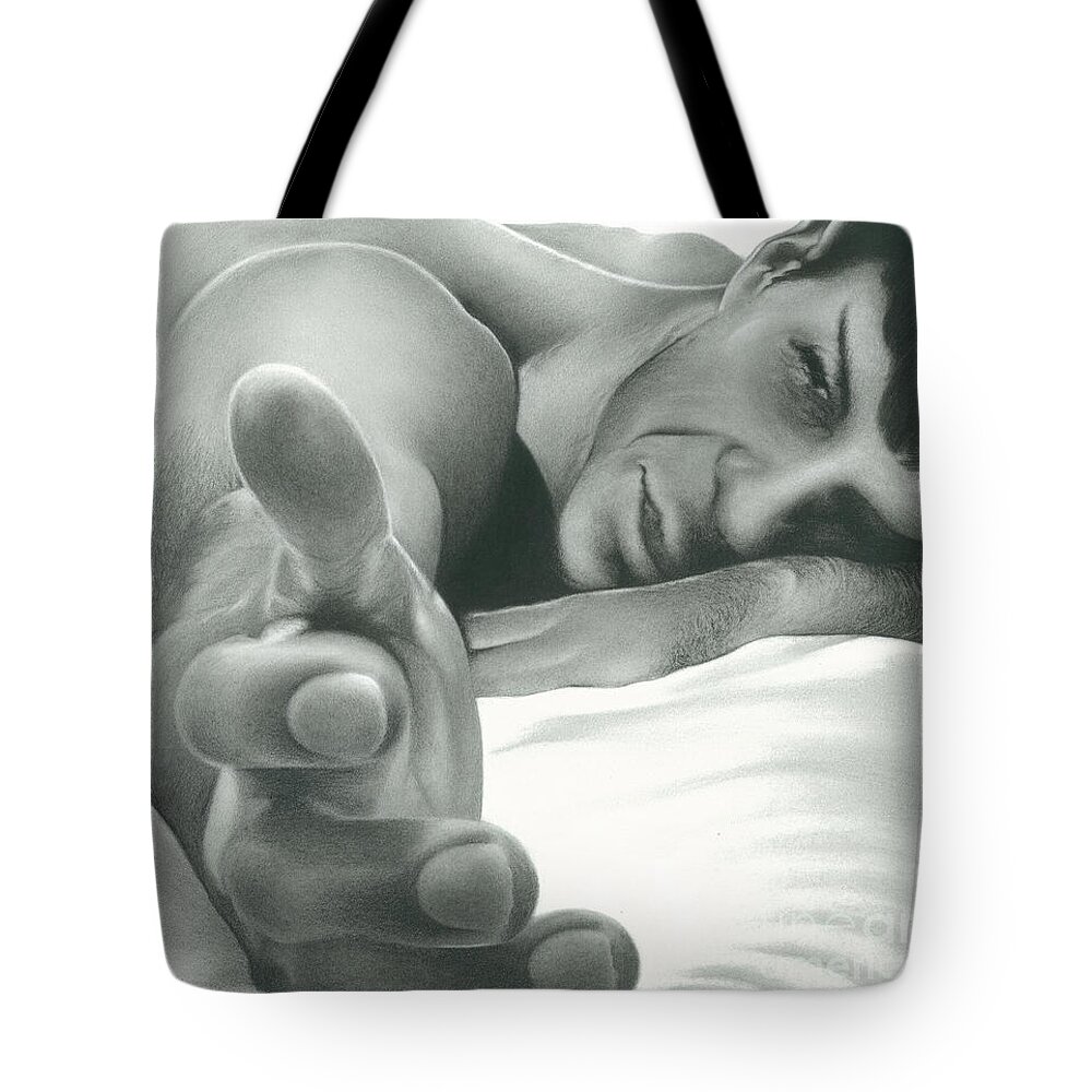 Nude Tote Bag featuring the drawing Come Hither Nude Spock Charcoal Pencil Drawing by N Faulkner