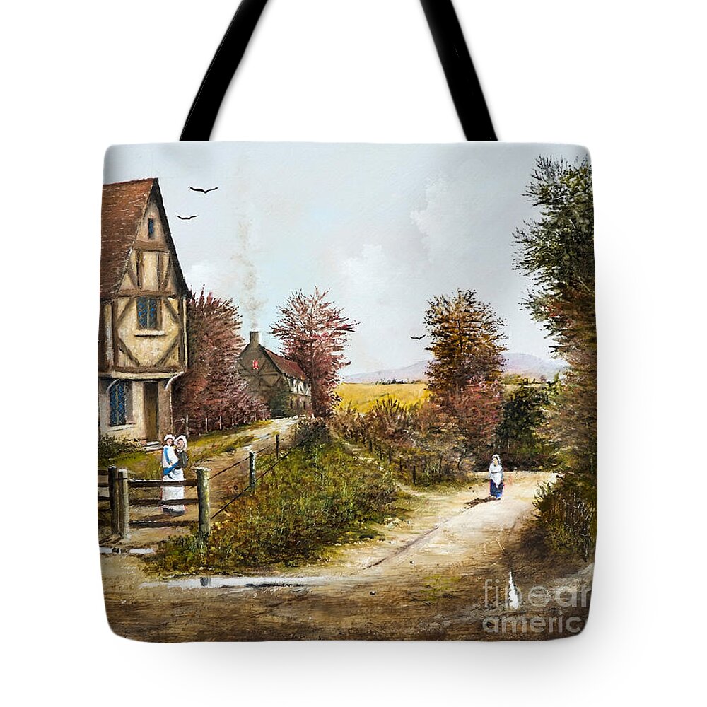 Countryside Tote Bag featuring the painting Cropthorne, Worcester - England by Ken Wood