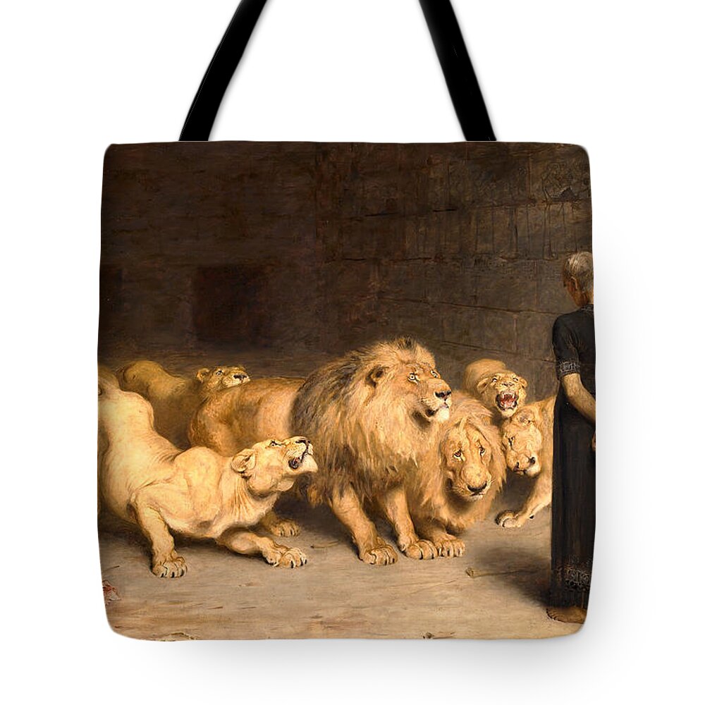 Daniel Tote Bag featuring the Daniel in the Lions' Den by Briton Riviere