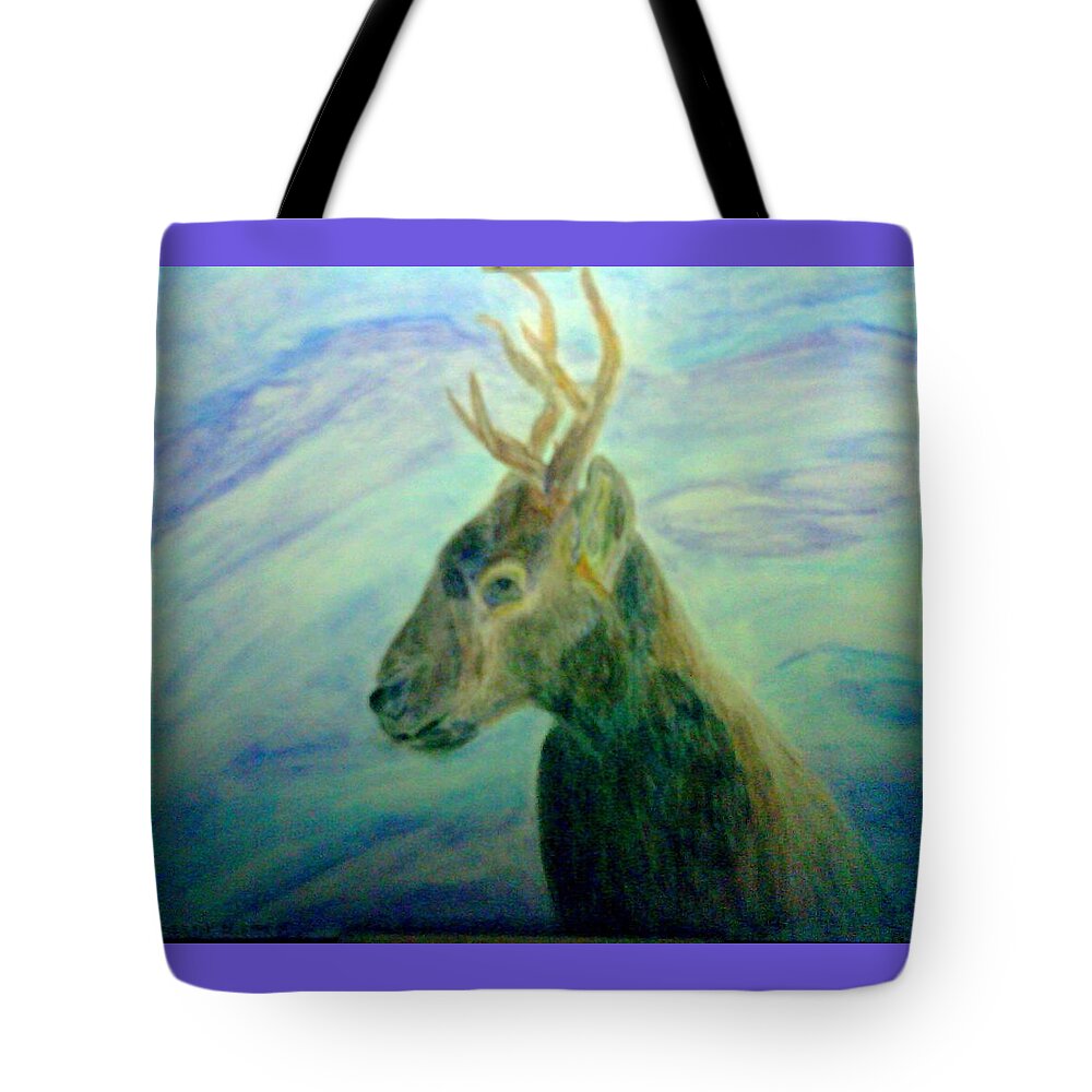 Deer Tote Bag featuring the mixed media Deer at Home by Suzanne Berthier