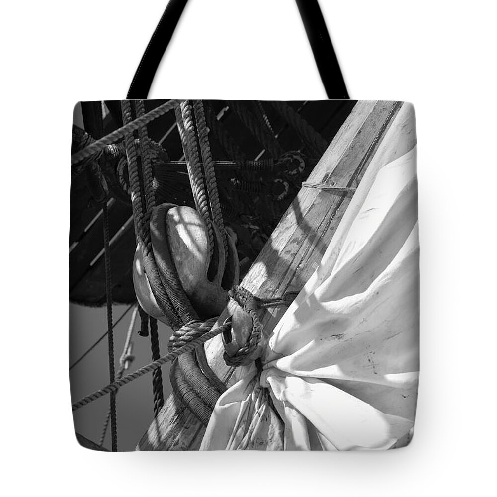 18th Century Tote Bag featuring the photograph Detail of the rigging - monochrome #2 by Ulrich Kunst And Bettina Scheidulin