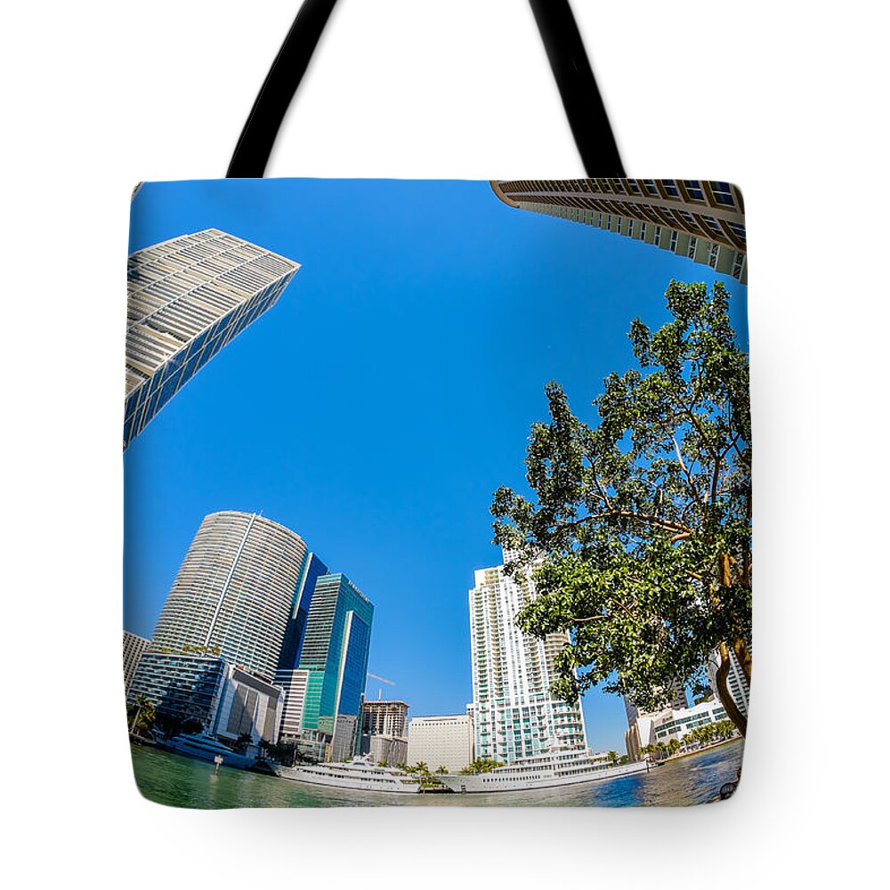 Architecture Tote Bag featuring the photograph Downtown Miami Fisheye by Raul Rodriguez