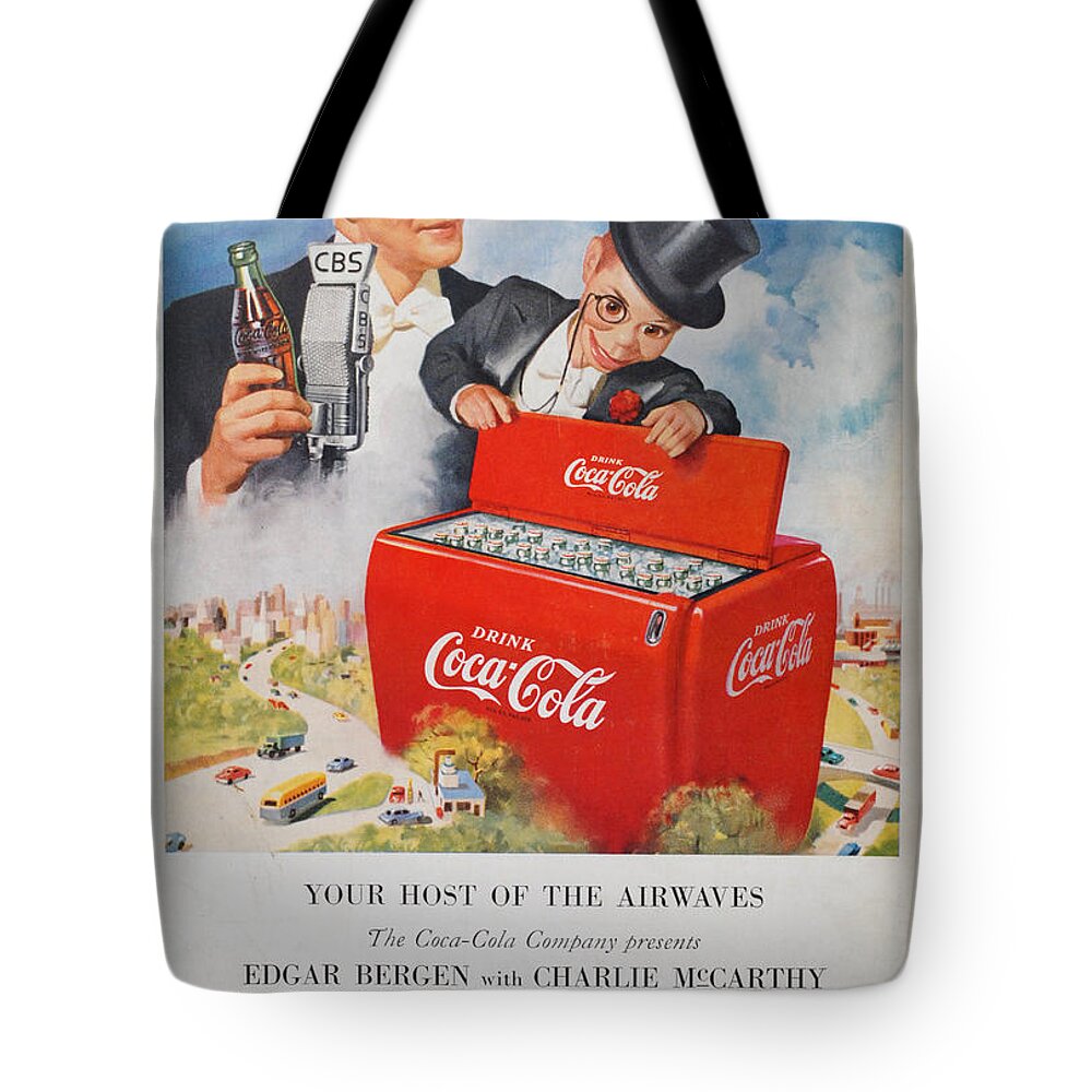 Edgar Bergen Tote Bag featuring the digital art Edgar Bergen Coca Cola #1 by Georgia Clare