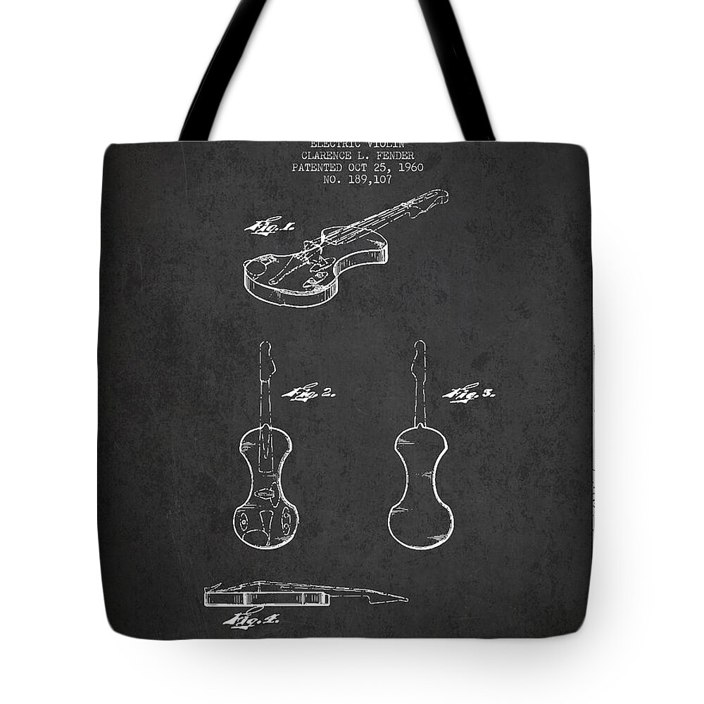 Violin Tote Bag featuring the digital art Electric Violin Patent Drawing From 1960 #2 by Aged Pixel