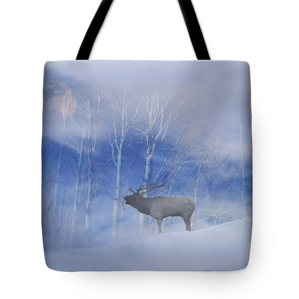 Elk Tote Bag featuring the photograph Elk and Moon #1 by Stephanie Laird