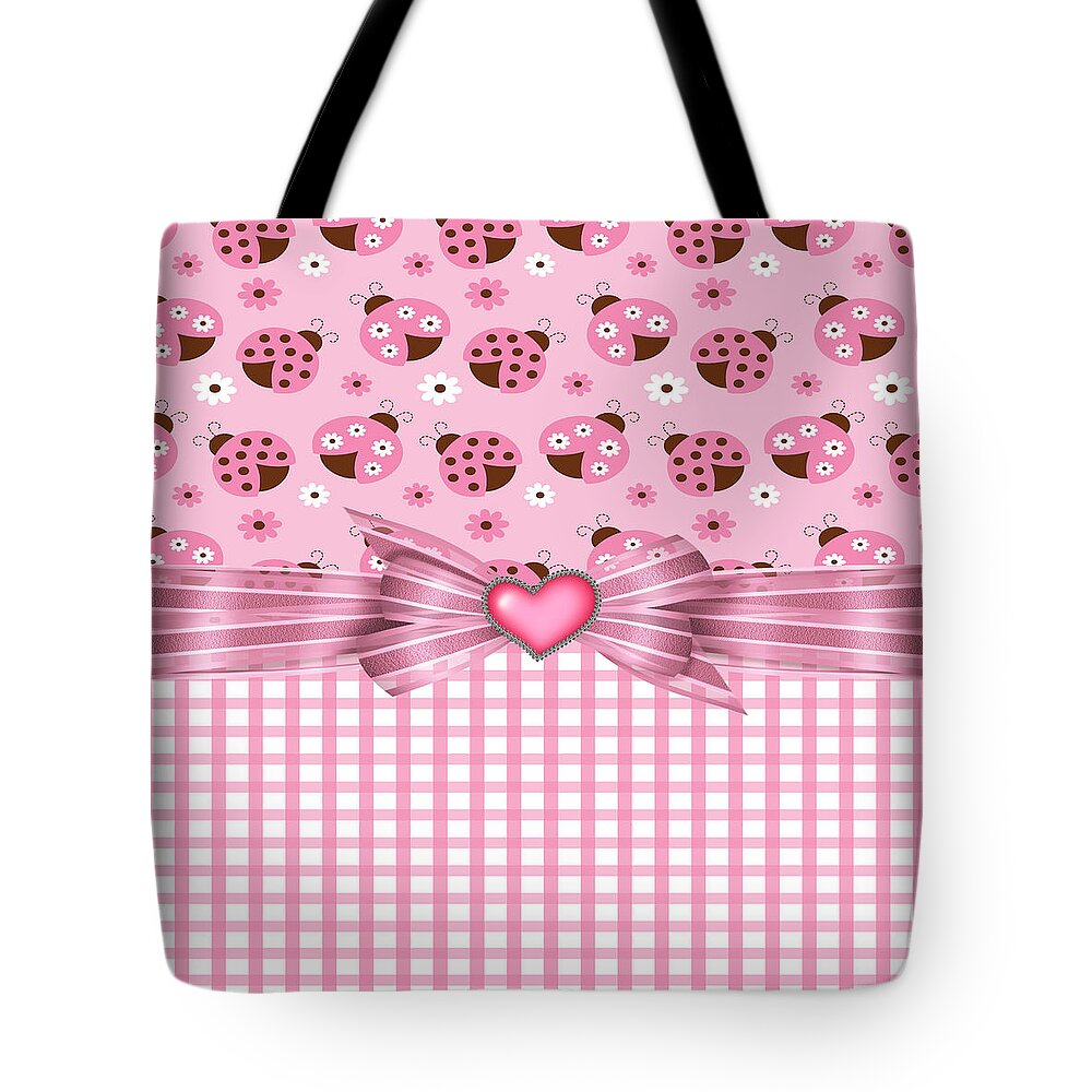 Heart Tote Bag featuring the digital art Enchanted Pink Ladybugs #1 by Debra Miller