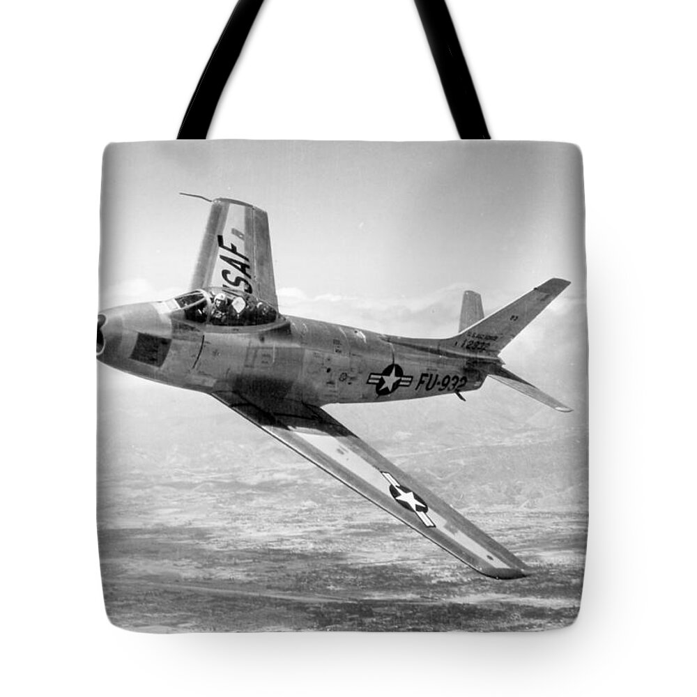 Science Tote Bag featuring the photograph F-86 Sabre, First Swept-wing Fighter by Science Source