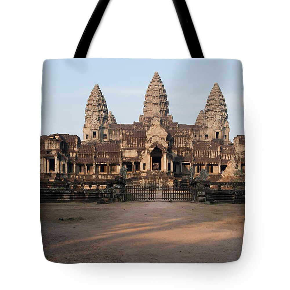 Photography Tote Bag featuring the photograph Facade Of A Temple, Angkor Wat, Angkor #1 by Panoramic Images