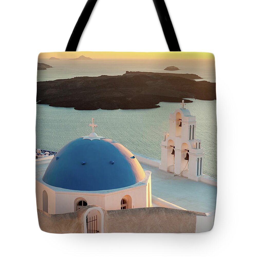 Greek Culture Tote Bag featuring the photograph Firastefani Sunset, Santorini #1 by Chrishepburn
