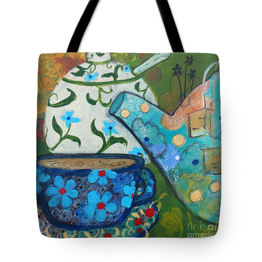 Tea Tote Bag featuring the painting Floral Tea #1 by Robin Pedrero
