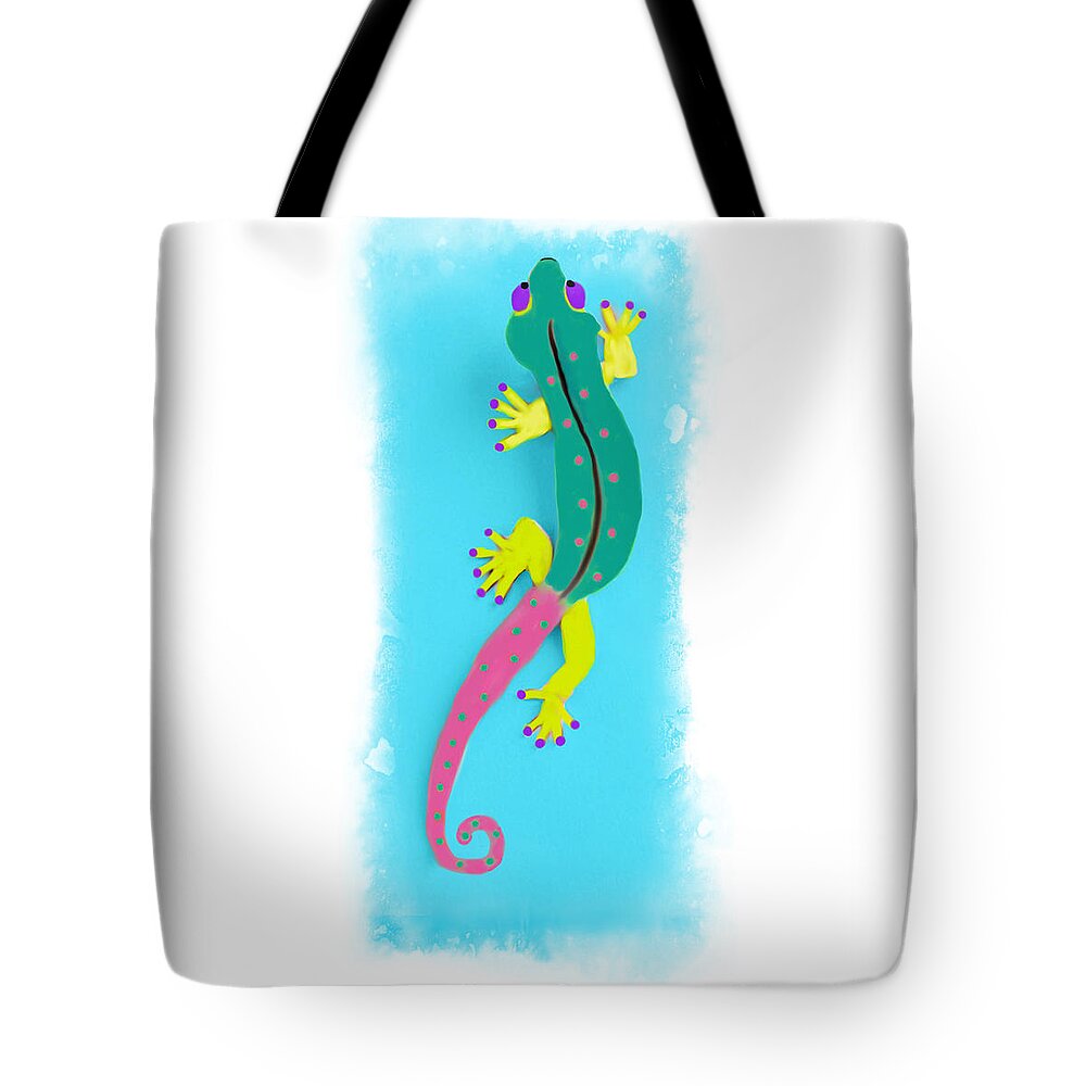Gecko Tote Bag featuring the mixed media Gecko Two by Deborah Boyd